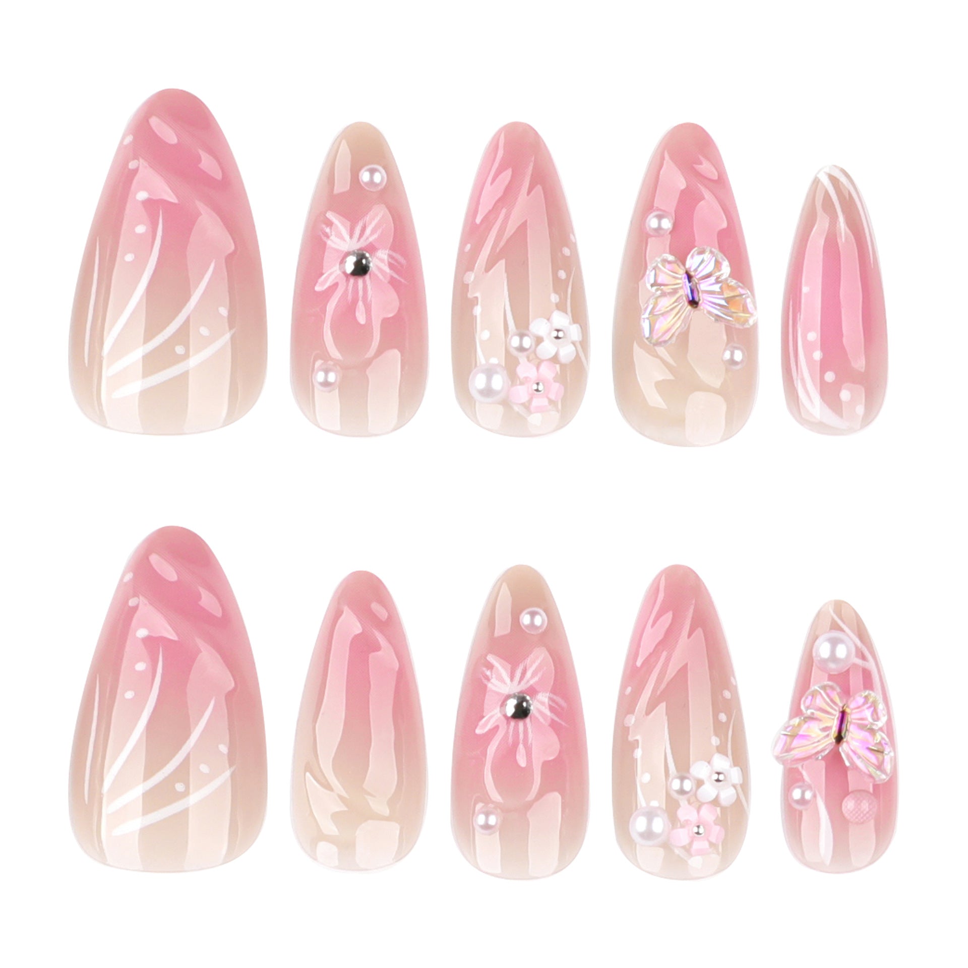Wholesale 24 Pieces/box Pink Diamond Flower Bow Nails Kits Nail Stickers