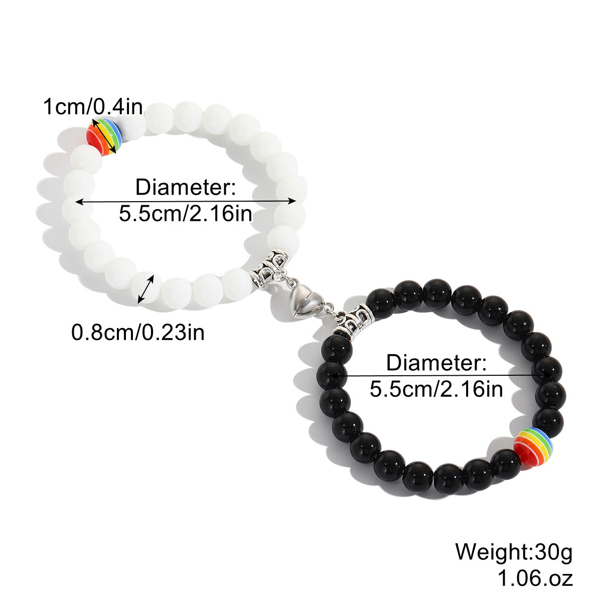 Wholesale Rainbow Couple Beaded Bracelet Heart Shape Magnetic Bracelet ACC-BT-ManYi005