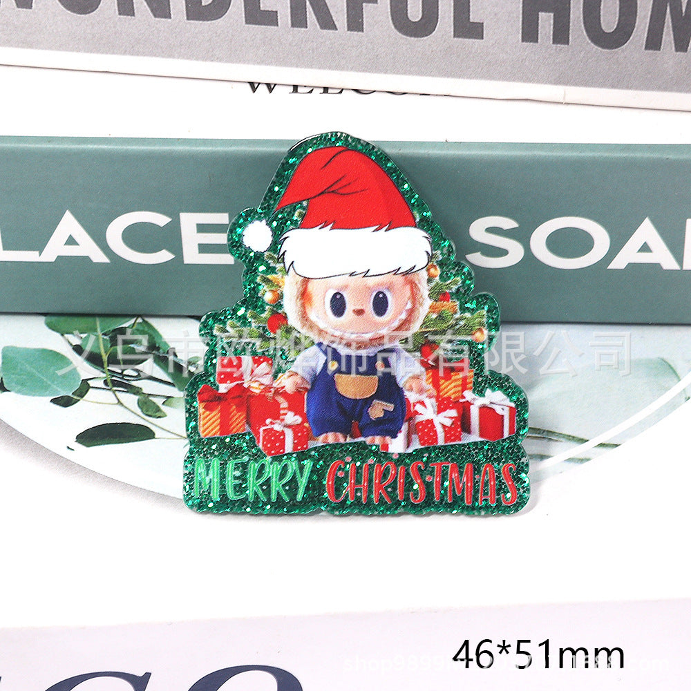 Wholesale 10pcs DIY Flatback Cartoon Christmas Acrylic Flatback Badge Reels Retractable Keychain DIY Accessories