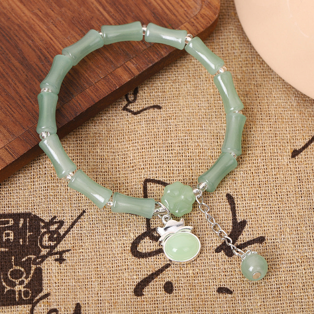 Wholesale Chinese Retro Bamboo Section Bracelet Green Elastic Rope Women S Beaded Jewelry Accessory For Everyday Wear And Gift