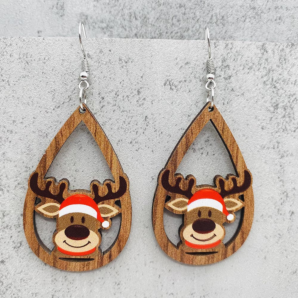 Wholesale Christmas Santa Claus Bell Red Car Water Drop Wood Earrings ACC-ES-ChenY061