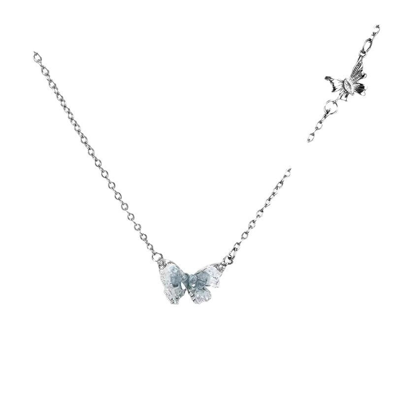 Wholesale Ice Crystal Gradient Pearl Butterfly Tassel Necklace