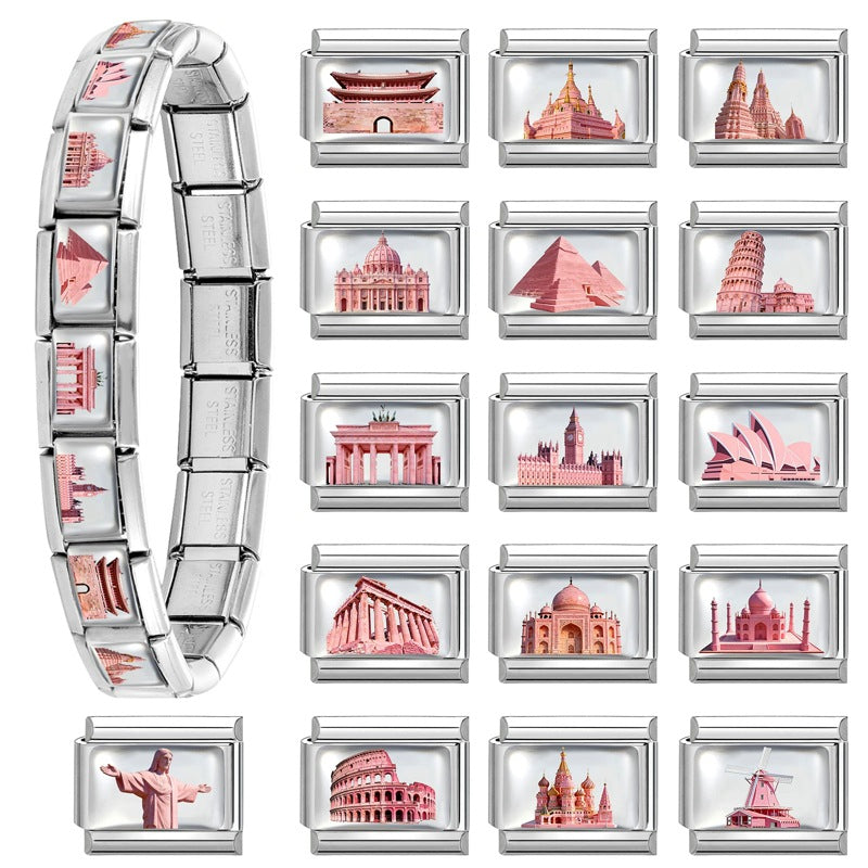 Wholesale Italian Style Travel Landmark Stainless Steel DIY Bracelet Module Fashion Accessory