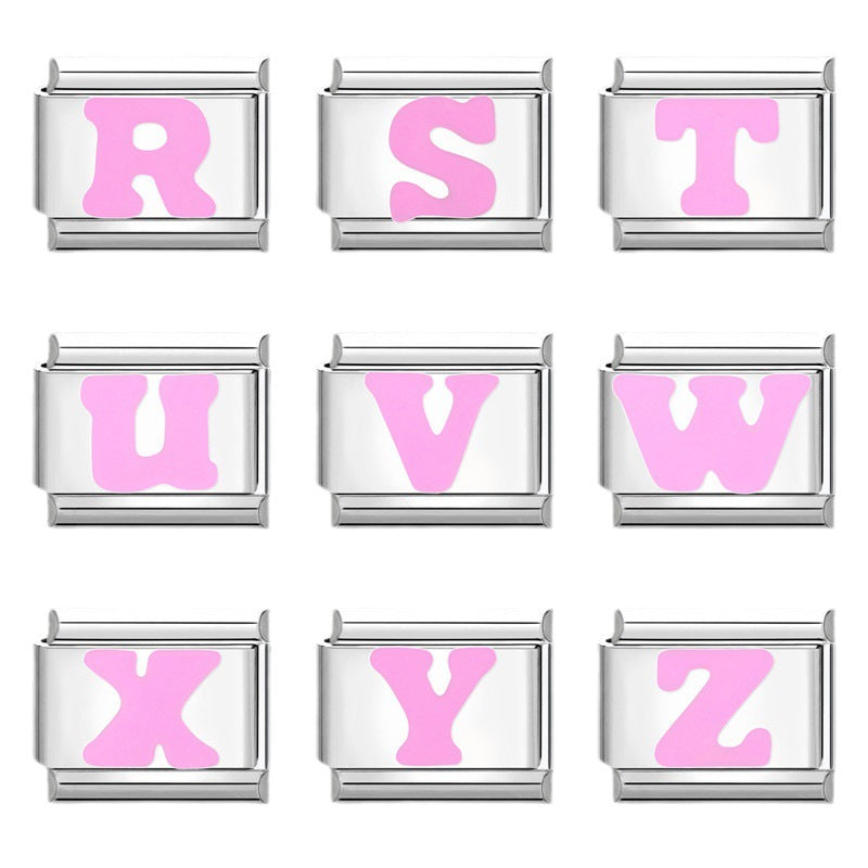 Wholesale  Italian modular bracelet 9mm DIY splicing detachable stainless steel pink English letters combinable bracelet