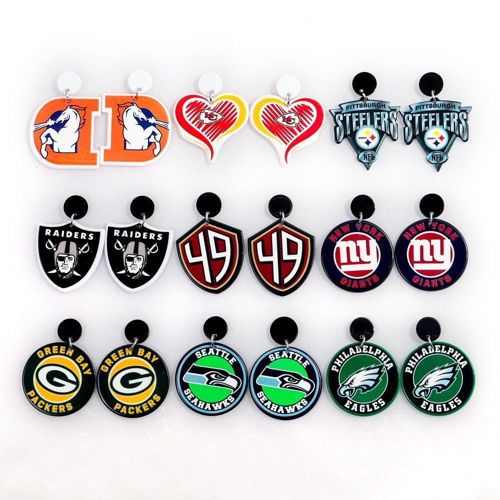 Wholesale Acrylic rugby team printed earrings