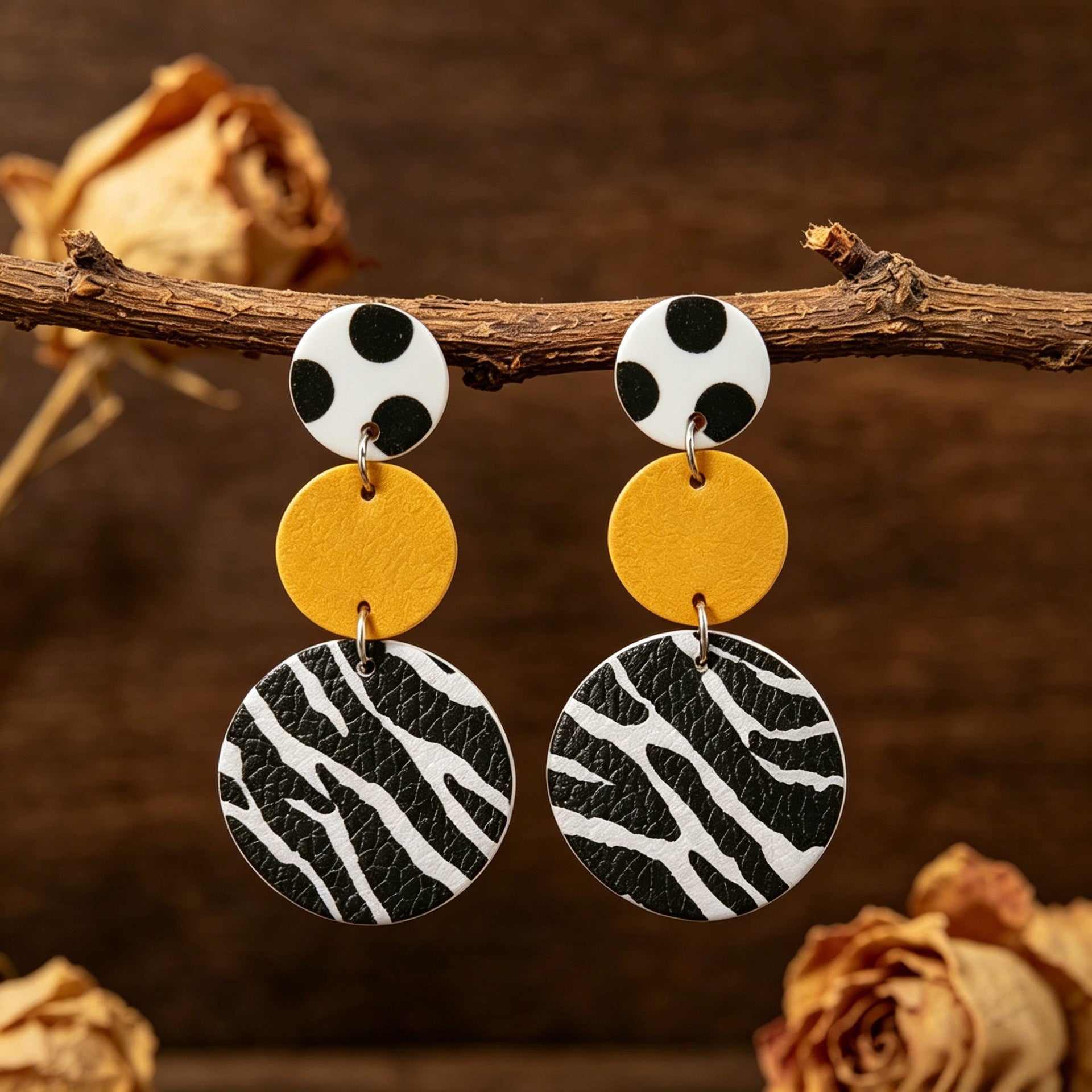 Wholesale Retro Zebra Polka Dot Leather Earrings - Stylish Fashion Accessory for Everyday Wear