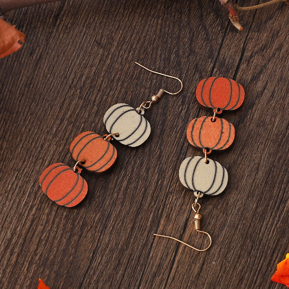 Wholesale Thanksgiving Three-Color Pumpkin Triptych Pendant Earrings