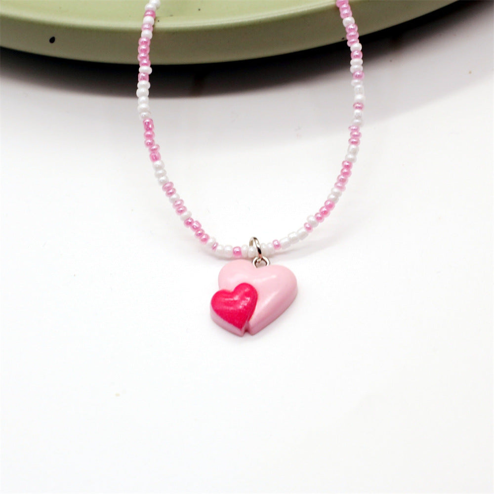 Wholesale Color Beaded Necklace Cartoon Cute Butterfly Love Clavicle Chain