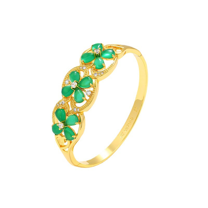 Wholesale  four-leaf flower emerald bracelet fashion retro temperament buckle bracelet