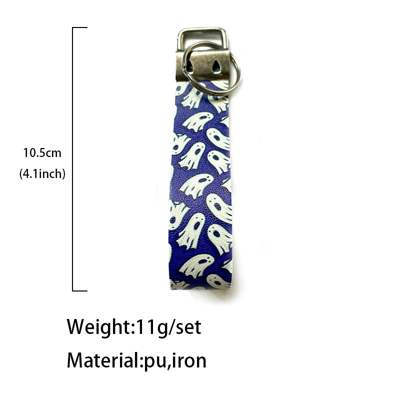 Wholesale  Leather Keychain Ghost Print,  Trendy Car Key Accessory for Resale Party Gift