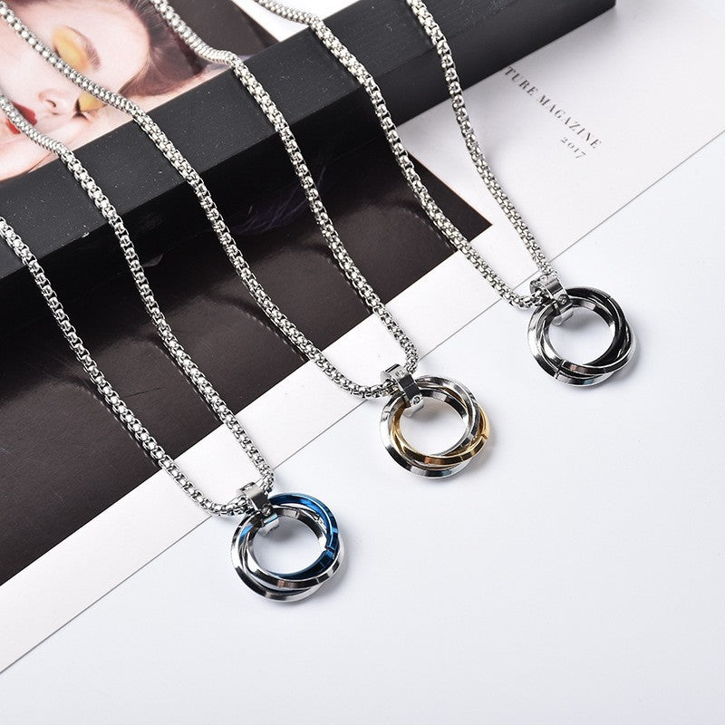 Wholesale Geometric Three Ring Blue Men S Necklace Stylish Hip Hop Fashion Accessory Gift Boutique Resale