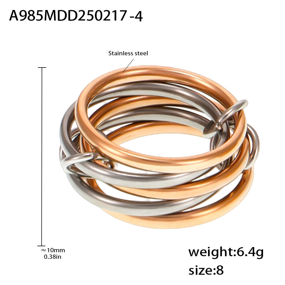 Wholesale  Titanium Steel  gold-plated multi-layer middle with diamond ring