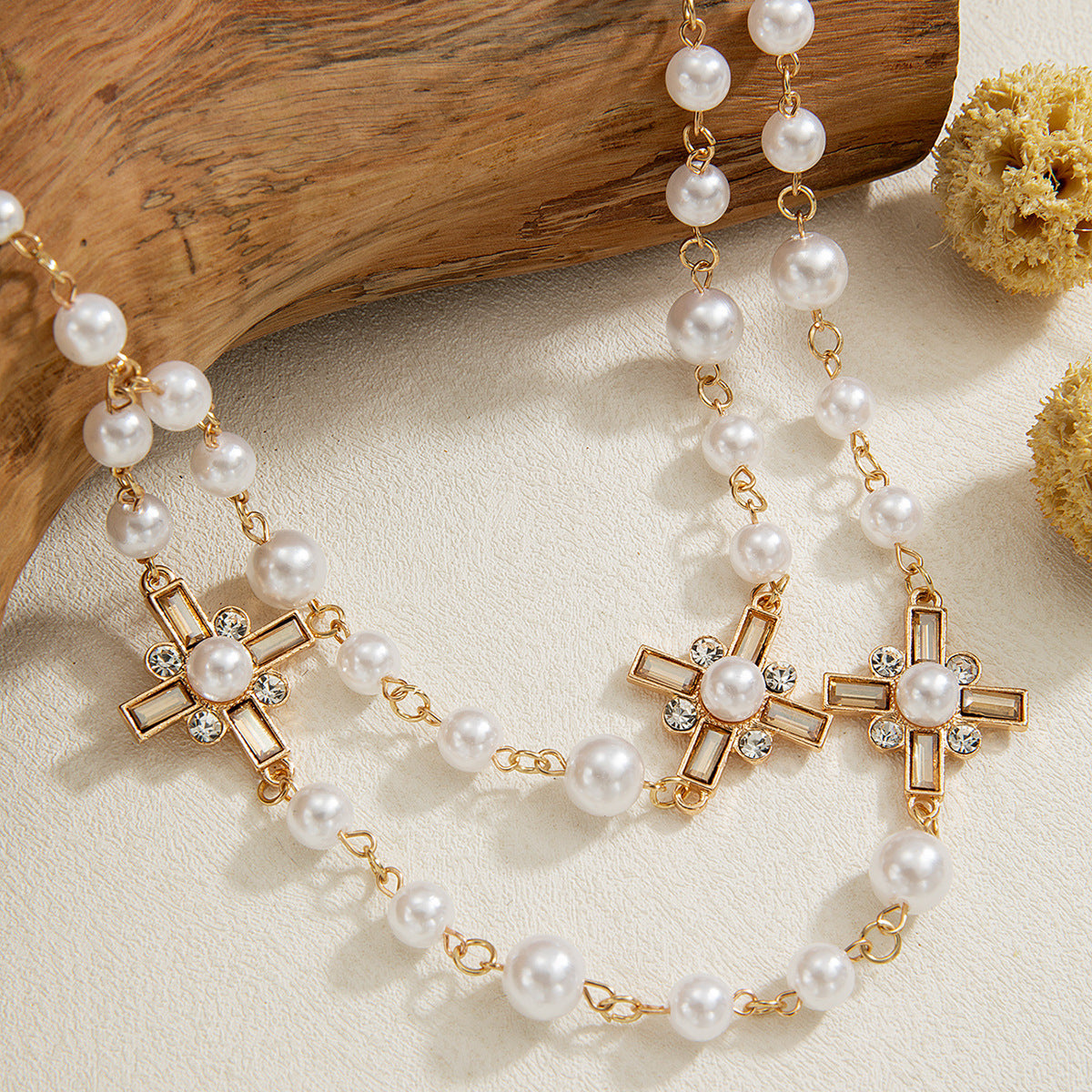 Wholesale  Pearl Alloy Flower Rhinestone Long Pendant  Necklace