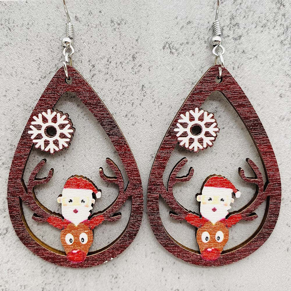 Wholesale Christmas Series Earrings Christmas Hat Football Gloves Bell Printed Wooden Earrings
