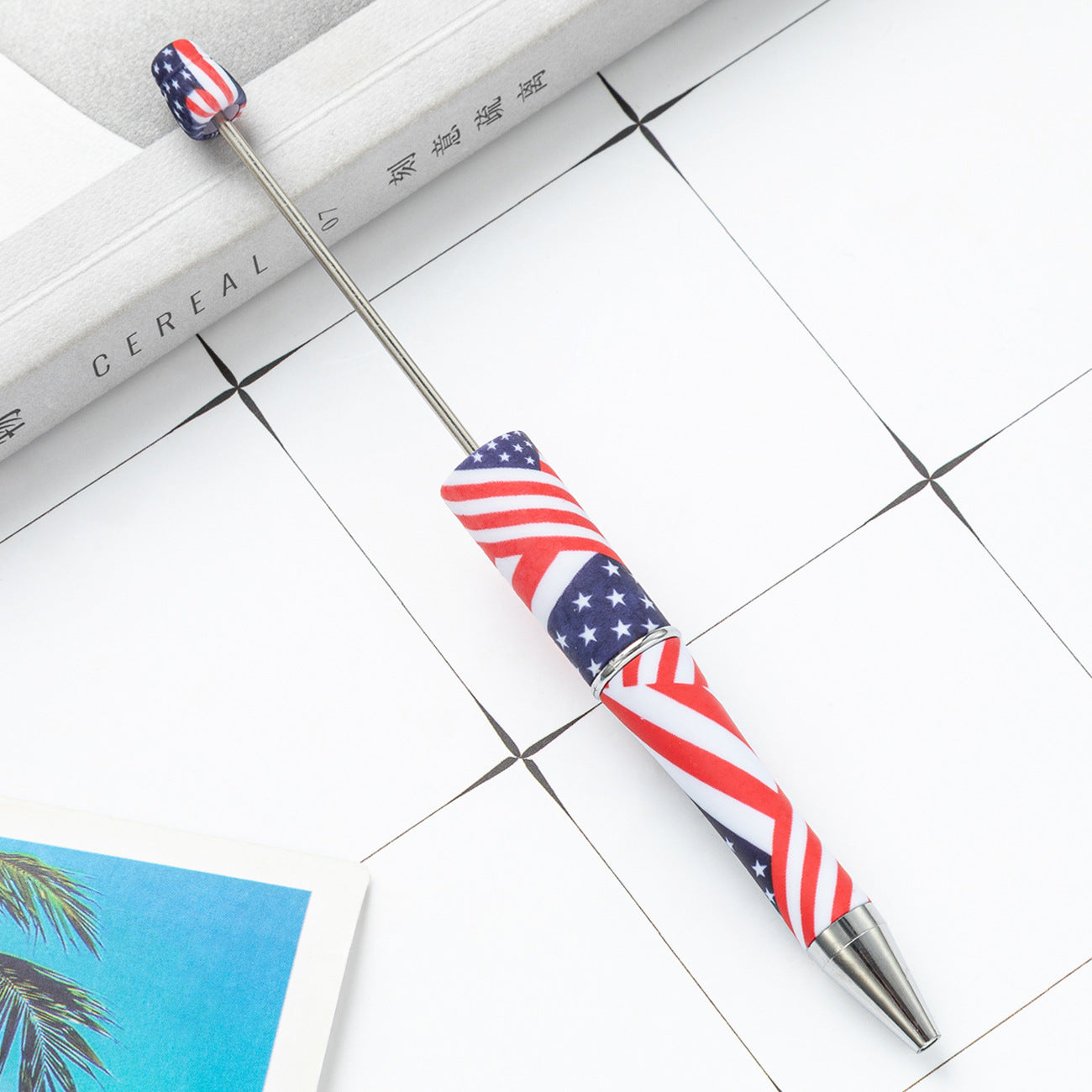 Wholesale Beadable Pens Independence Day Flag Print Plastic Pen DIY for Beaded