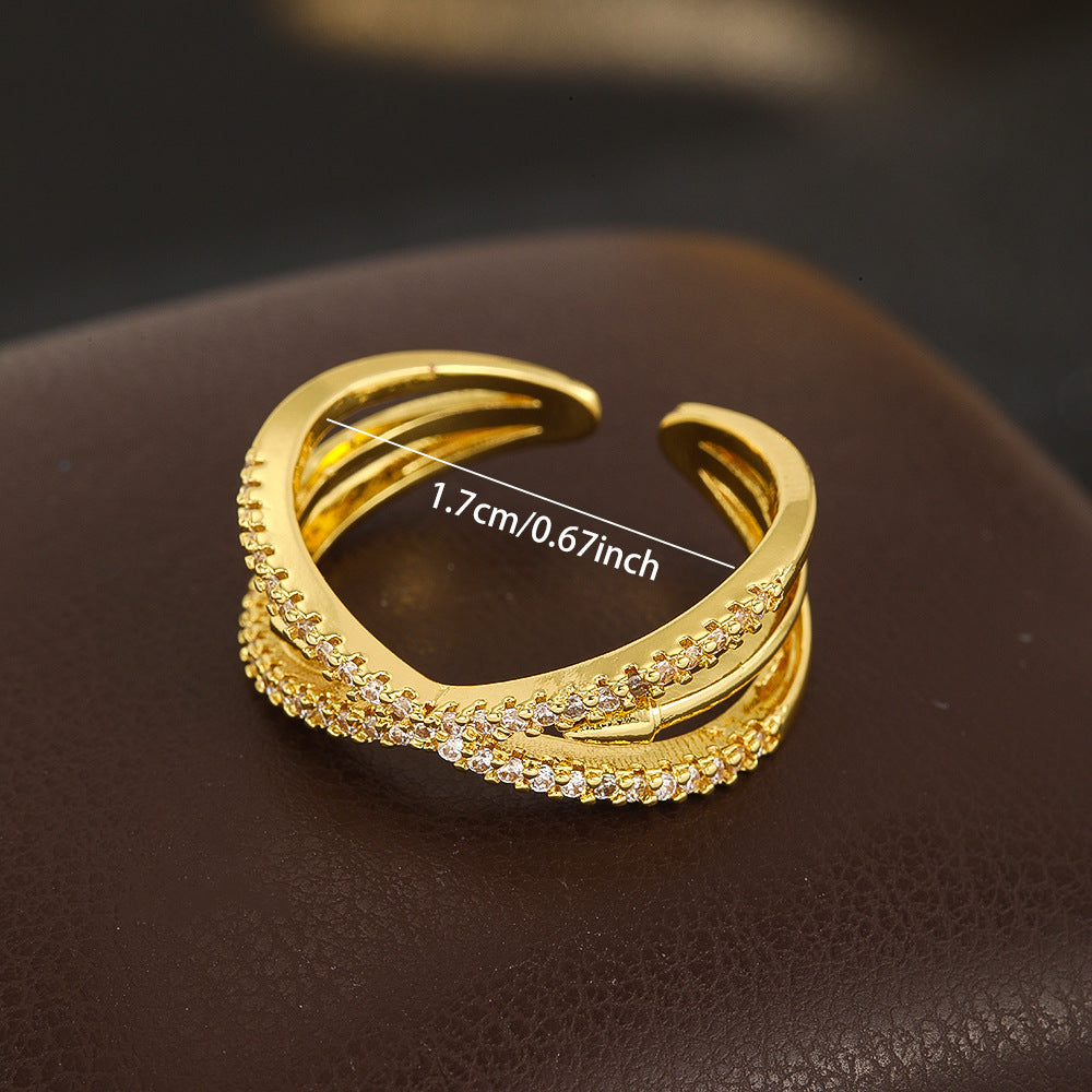 Wholesale Adjustable Zircon Leaf Open Ring Gold Women S Everyday Fashion Jewelry Accessory