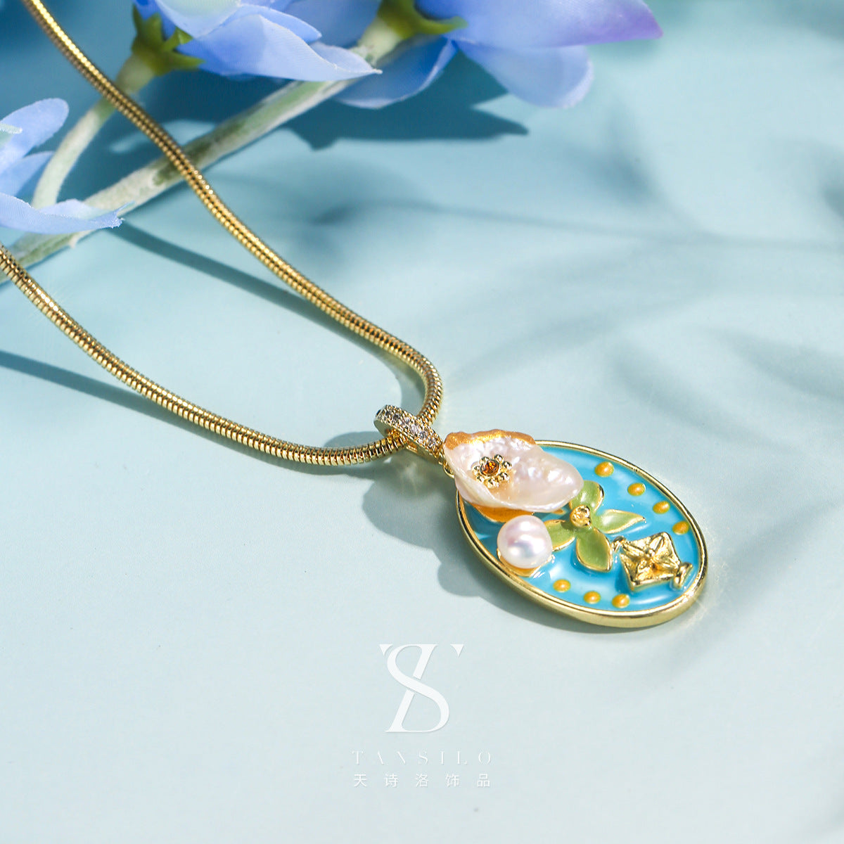 Wholesale Blue Pearl Necklace Natural Baroque Pearl Butterfly Bracelet  Jewelry suit