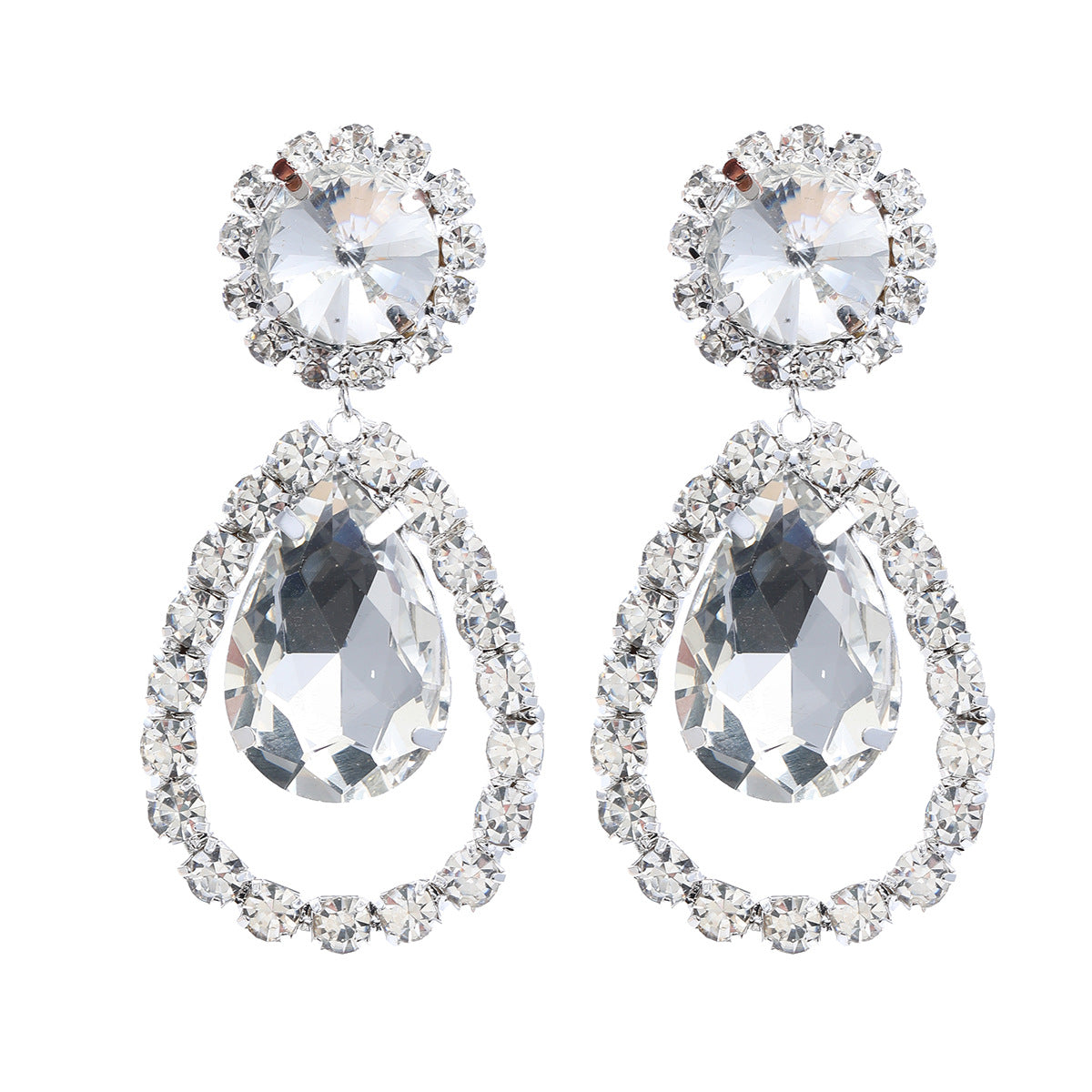 Wholesale drop-shaped full diamond banquet alloy earrings ACC-ES-JL027