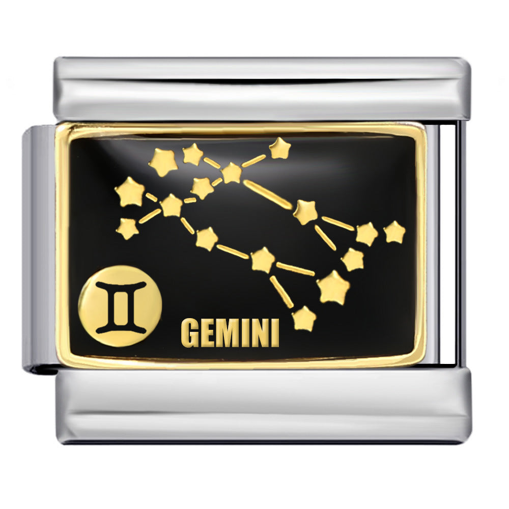 Wholesale Italian Module  12 Constellation Series  Bracelet Stainless Steel Welding Gold Plated Oil Drop DIY Charms