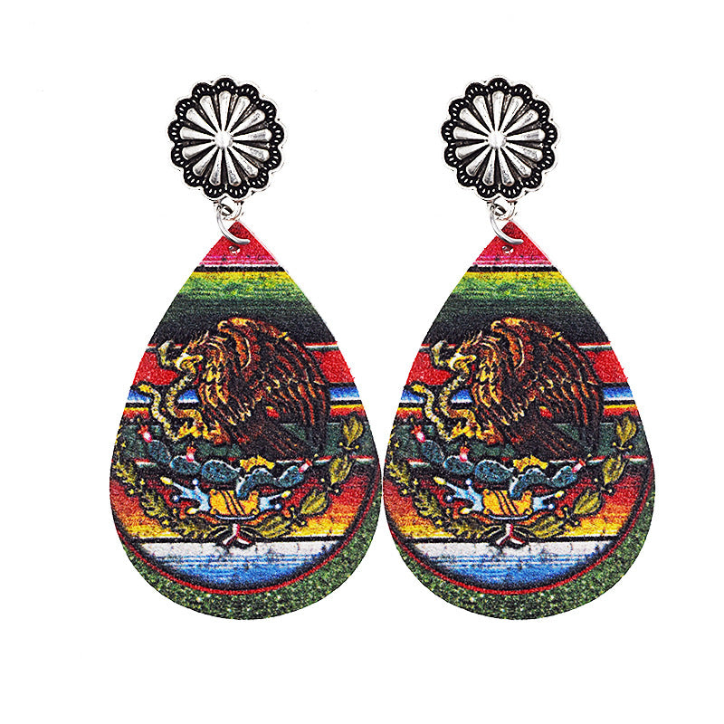 Wholesale Western Denim distressed style sunflower leopard leather earrings