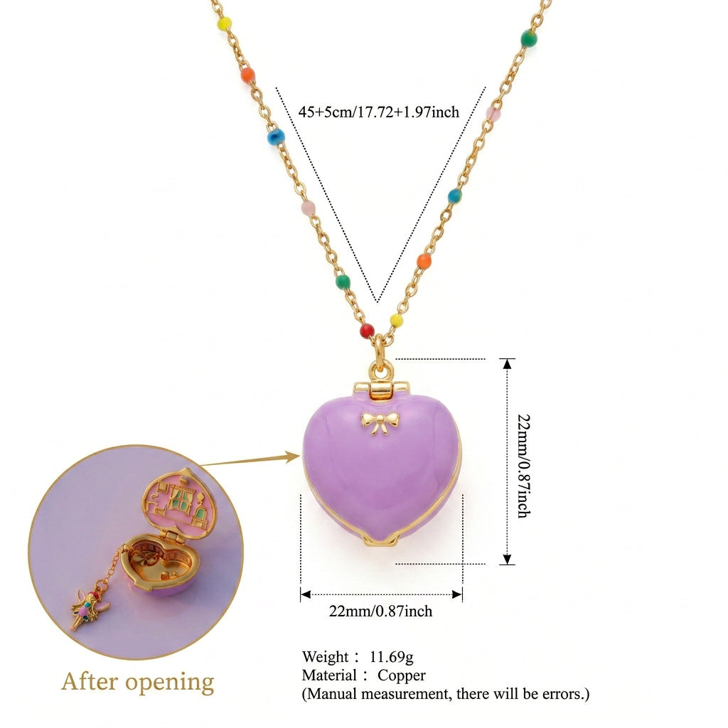 Wholesale Fashion Heart Locket Necklace For Women Copper Pink Gold Plated Cute Star Pendant Jewelry Gift