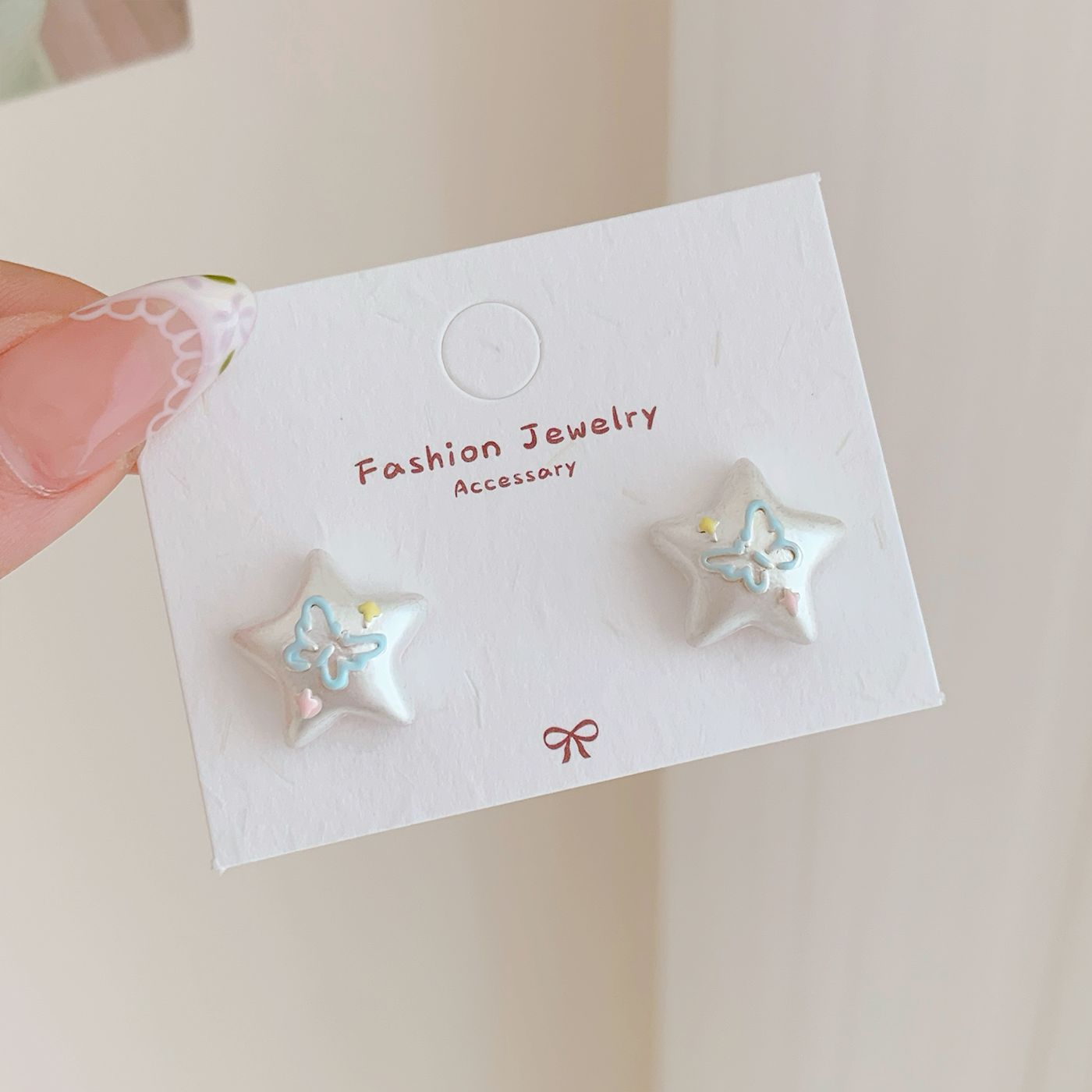 Wholesale Square Graffiti Cat Earrings  Asian Silver Cute Five-pointed Star Butterfly Earrings