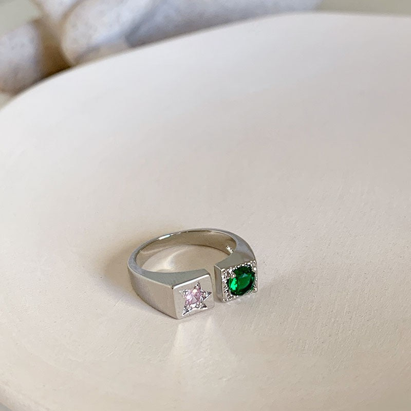 Wholesale Dopamine Love Color Zircon Ring Open Ring Hearts Rings ACC-RS-YaoFeng012