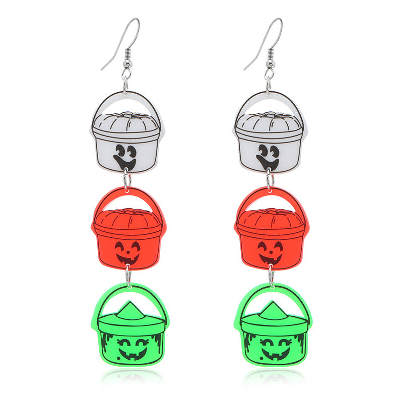 Wholesale Acrylic Halloween Dark Horror Pumpkin Candy Bat Earrings ACC-ES-Haoc003
