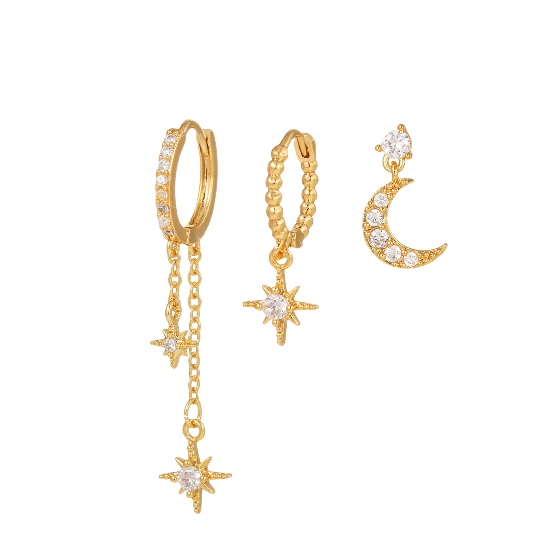 Wholesale Star Moon Zircon Asymmetric Copper Earrings Set ACC-ES-WuBen004