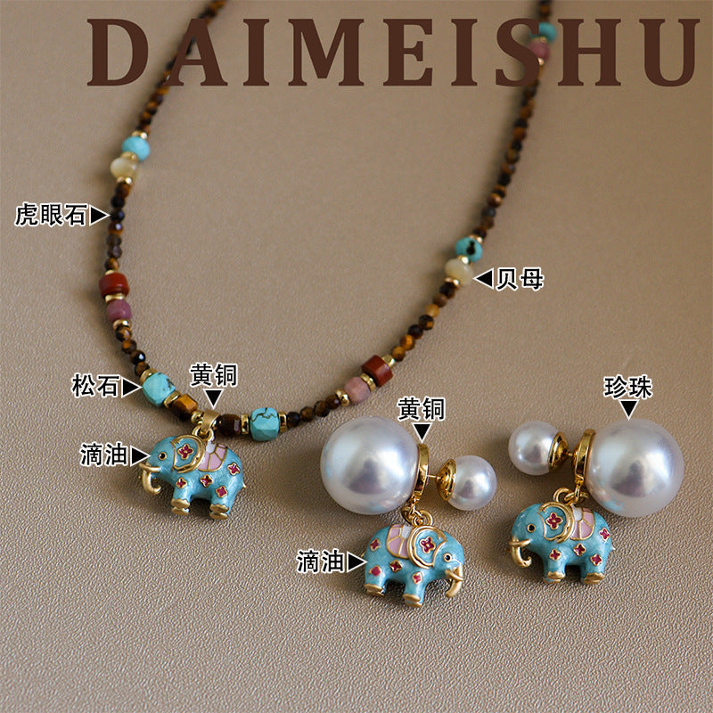 Wholesale Vintage Turquoise Pearl Elephant Choker Necklace