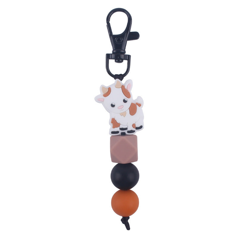 Wholesale Silicone Cartoon Cow Handmade Beaded Keychain ACC-KC-GuangTian003