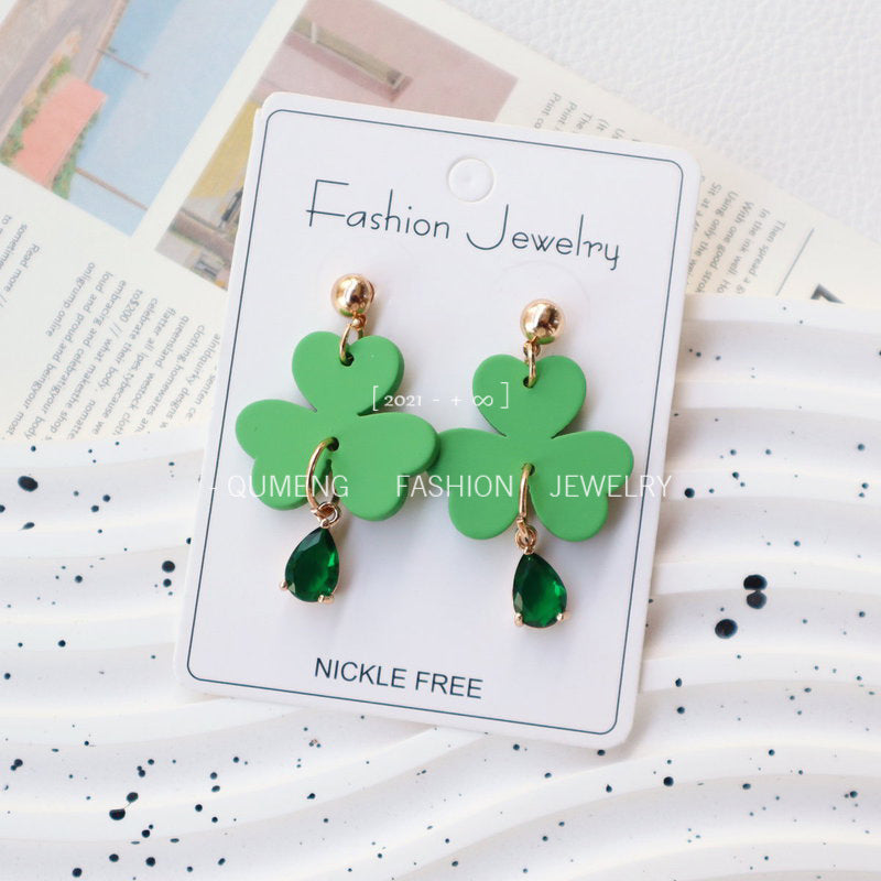 Wholesale St. Patrick's Day Acrylic Green Light Luxury Zircon Beautiful Earrings