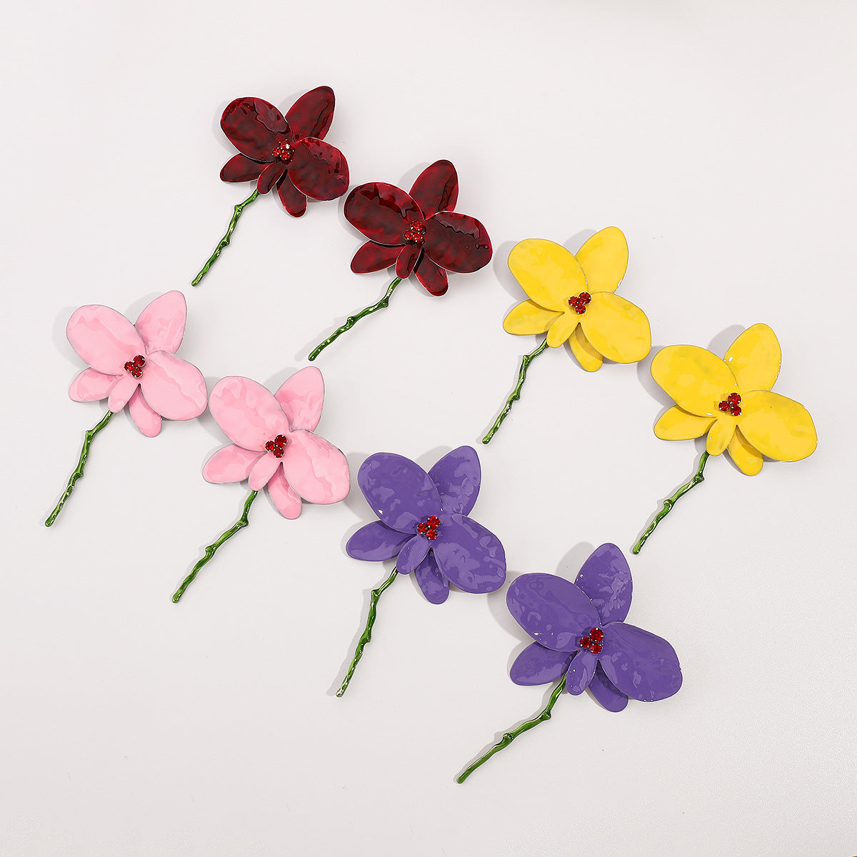 Wholesale  Retro Exaggerated Enamel Big Flower Earrings