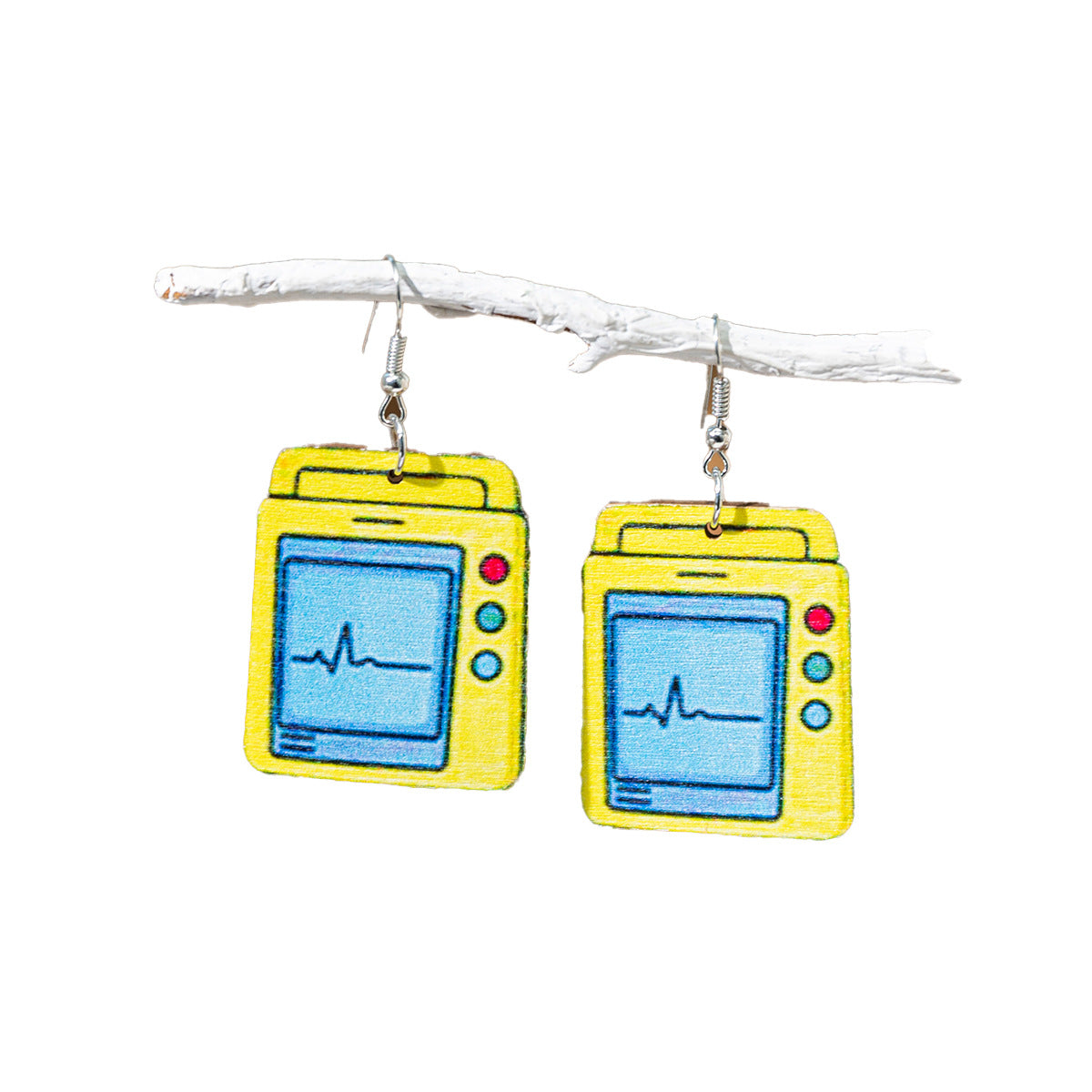 Wholesale Nurses Day Fun Needle-Shaped Stethoscope Printed Wooden Creative Earrings