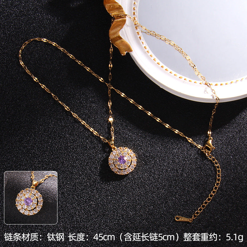 Wholesale Zircon Rotating Four Leaf Clover Flower Pendant Titanium Steel Necklace ACC-NE-Rongc006