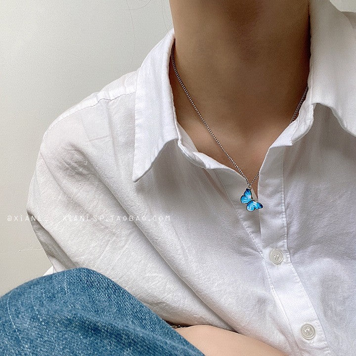 Wholesale Vintage Butterfly Pendant Necklace OT Clasp Clavicle Chain ACC-NE-Tongs010