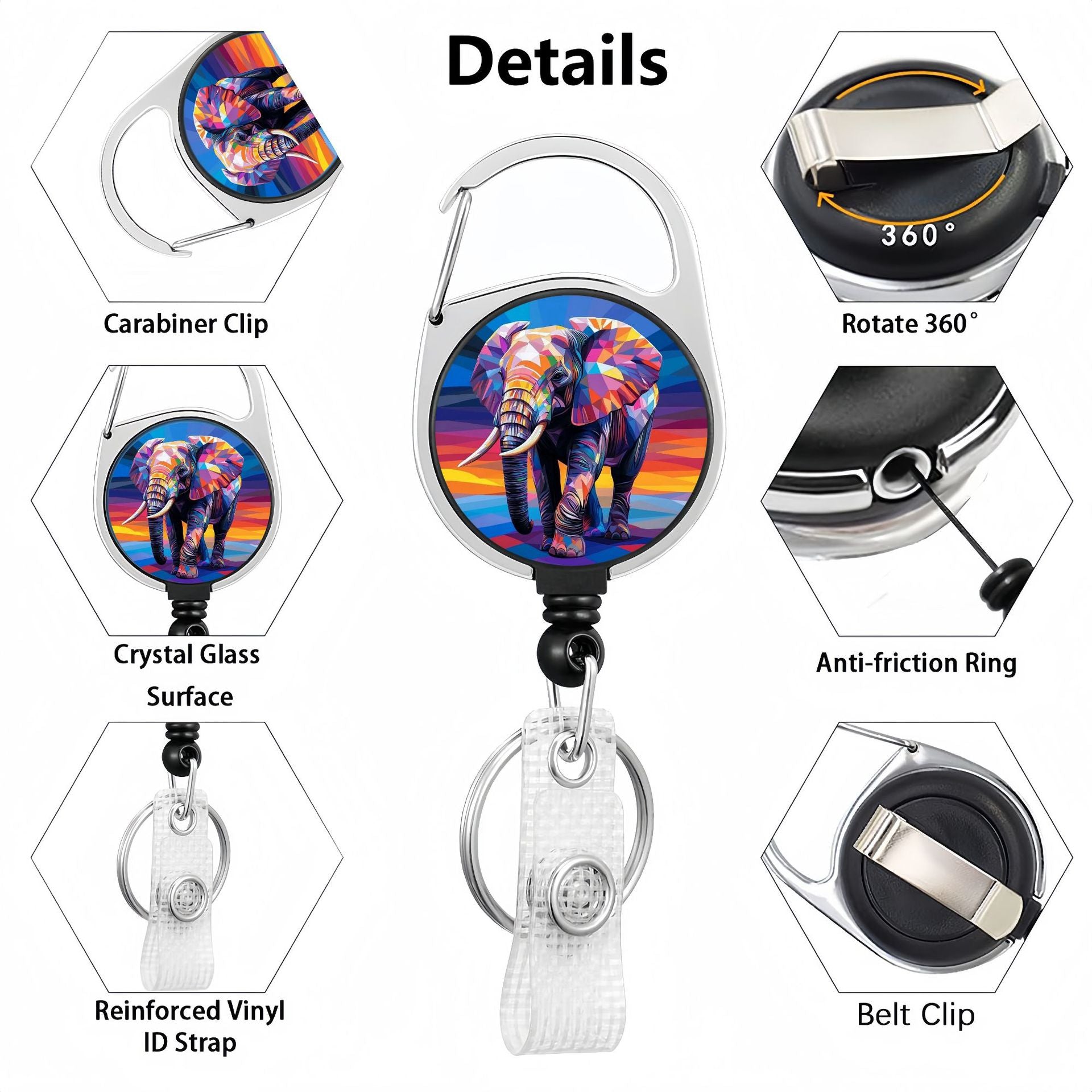 Wholesale Floral Alloy  Retractable Rotating Badge Keychain