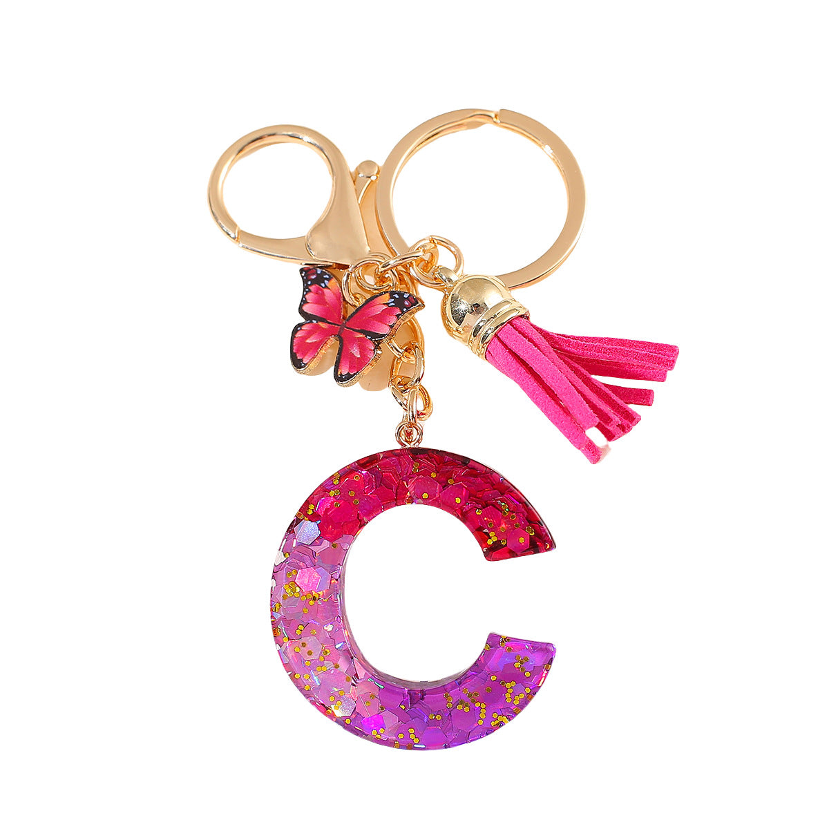 Wholesale 26 glue gradient sequin letter keychain