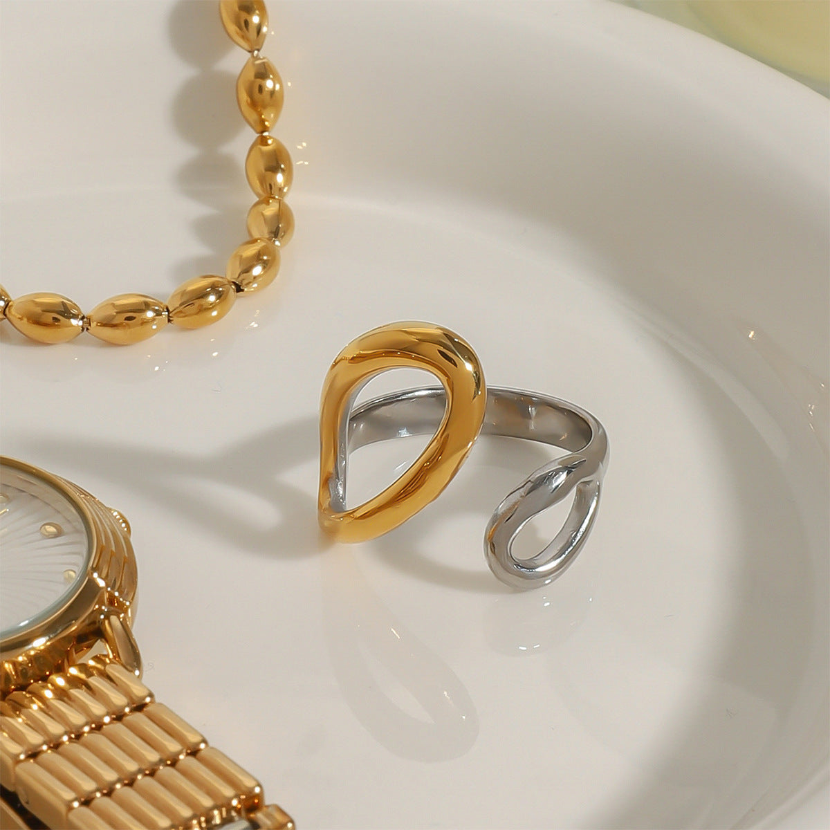 Wholesale  exaggerated ring 18k gold stainless steel gold and silver color matching  adjustable opening ring