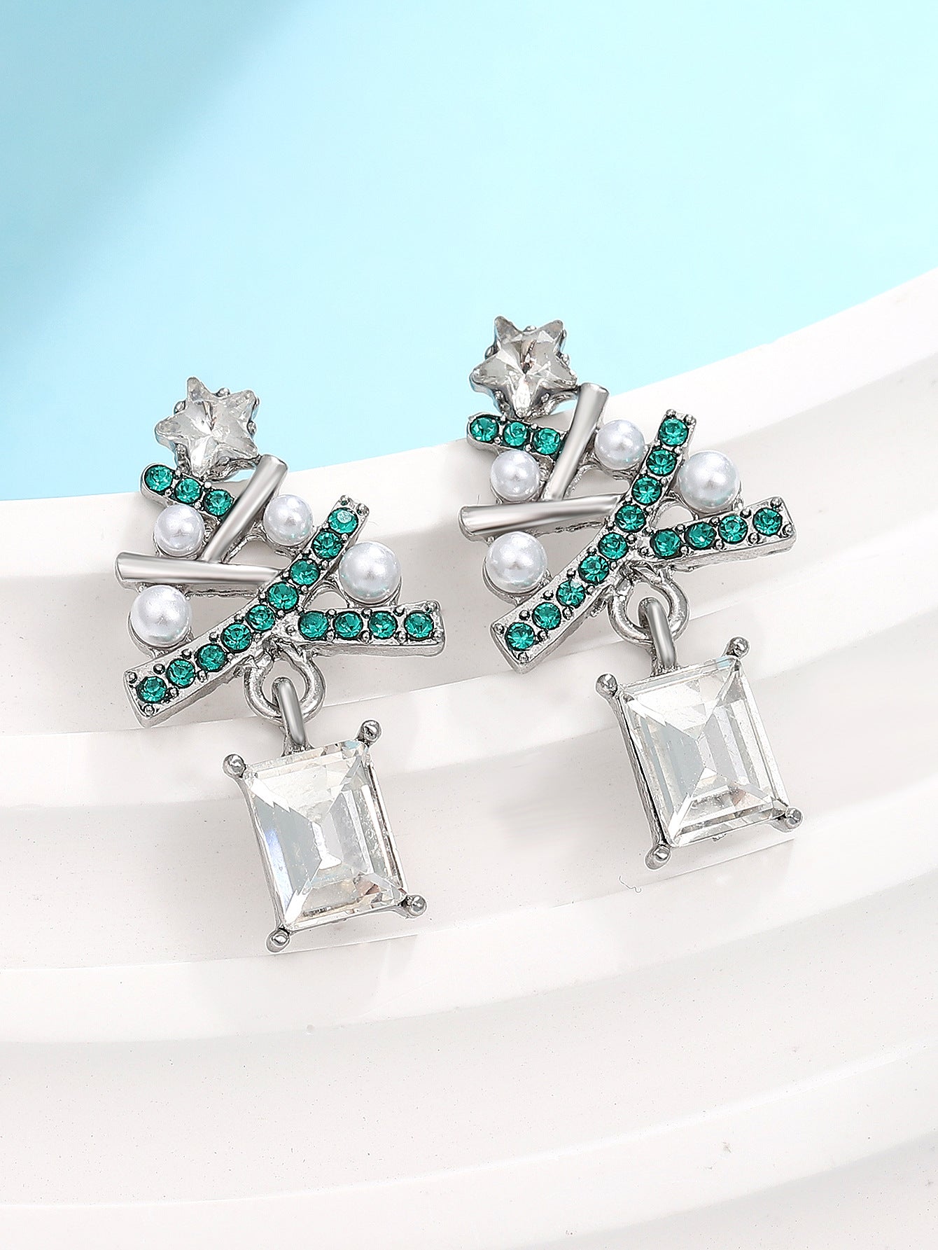 Wholesale Christmas Tree Earrings For Women Colorful Rhinestone Gold Tone Party Jewelry Gift