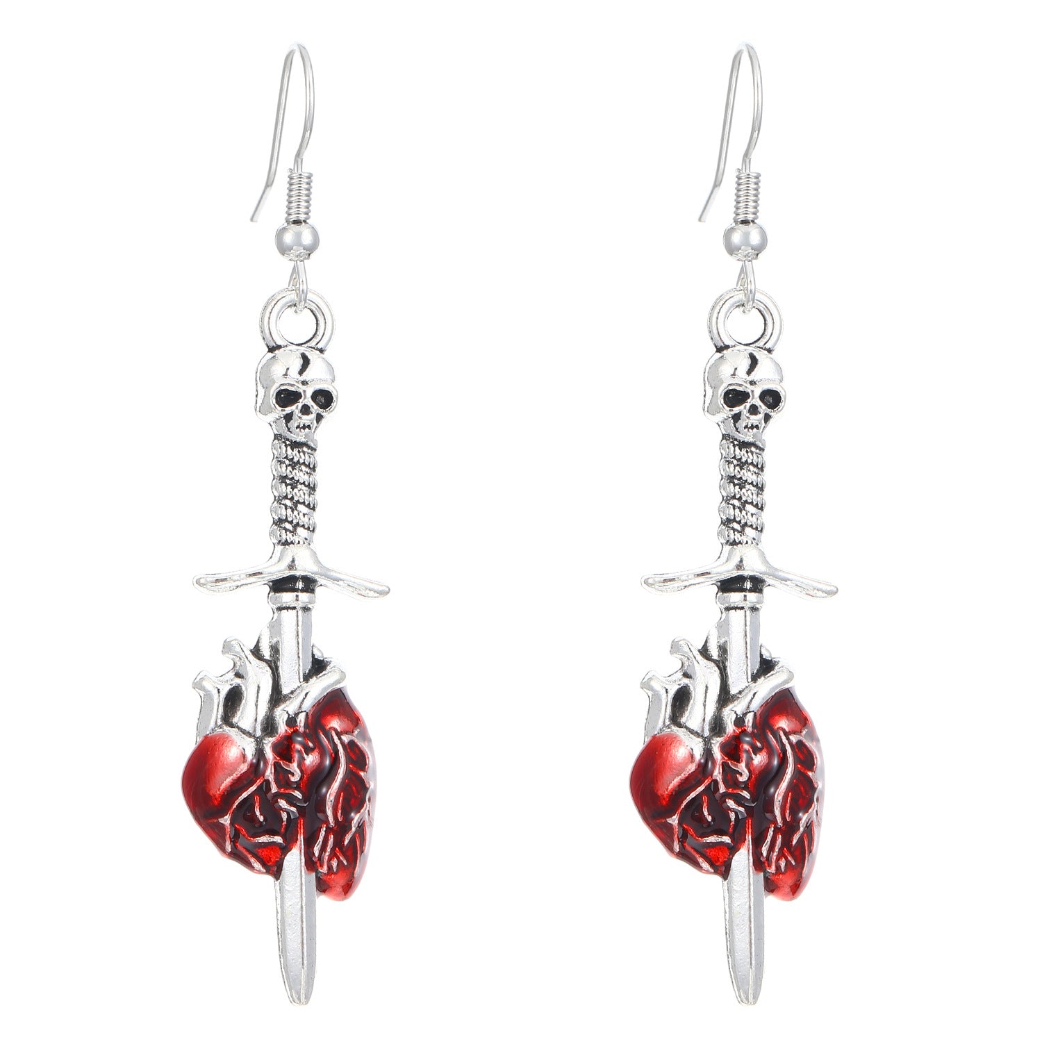 Wholesale Gothic Skull Heart Earrings - Ancient Silver Tone Jewelry Accessory for Party Boutique Resale