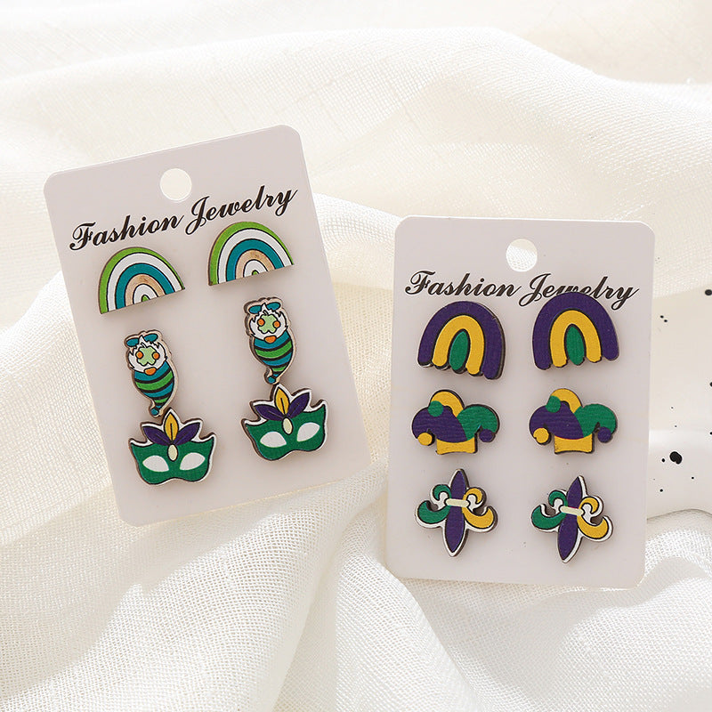 Wholesale Easter Egg Cartoon Egg Mushroom Love Wooden Earrings Set ACC-ES-XA001