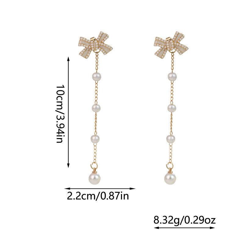 Wholesale Pearl Tassel Bow S925 Silver Needle Alloy Earrings ACC-ES-RuLong006