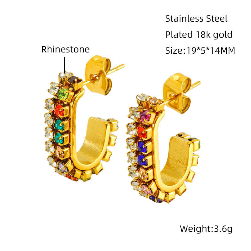 Wholesale  titanium steel U-shaped zircon full diamond earrings
