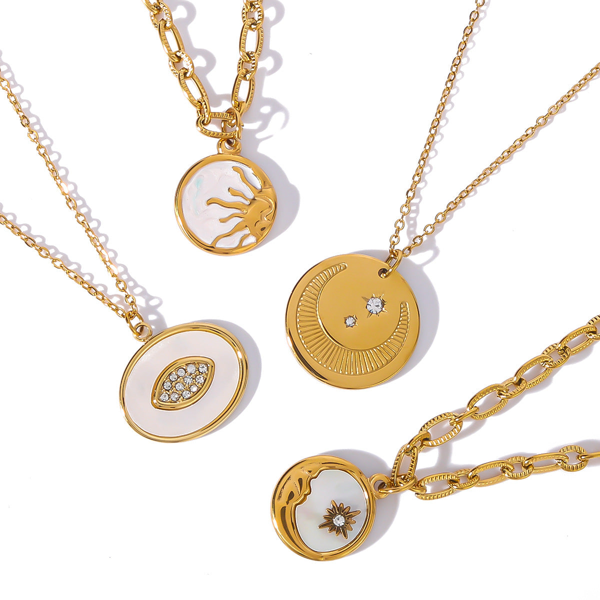 Wholesale  18K Gold Plated Stainless Steel Sun Star Moon Diamond Pendant  Necklace Clavicle Chain