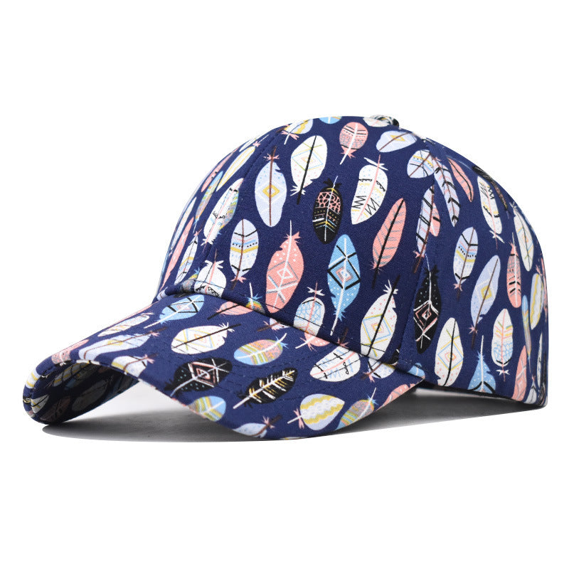 Wholesale Trendy Leaf Print Cotton Baseball Cap Adjustable Sun Hat For Outdoor Casual Wear