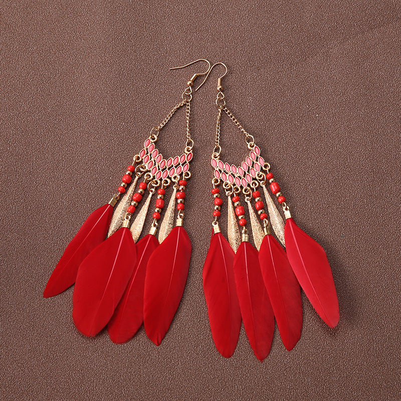 Wholesale Bohemian Feather Earrings Long Ethnic Style Earrings ACC-ES-Gumi004