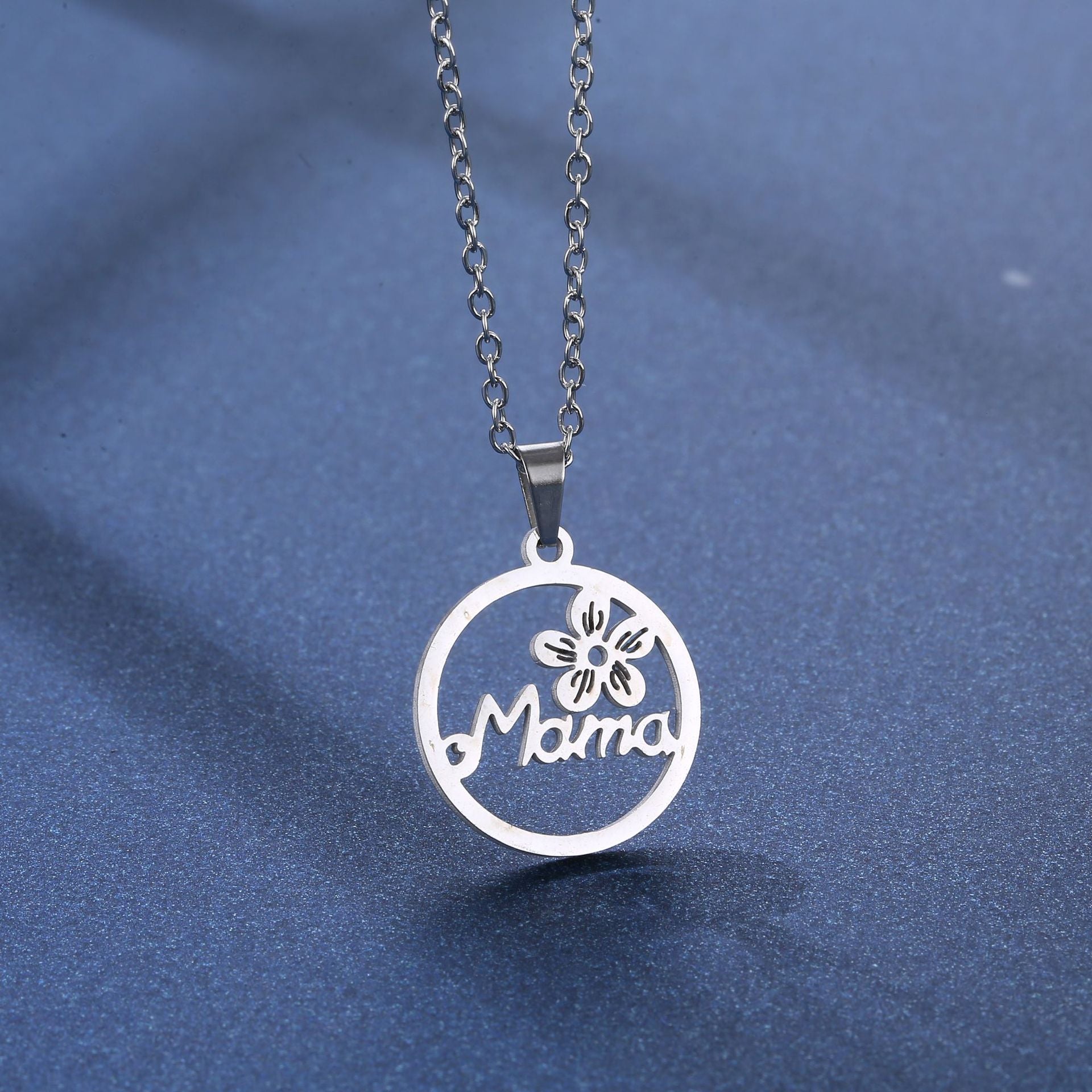 Wholesale Titanium Steel MAMA Flower Pendant Stainless Steel Earrings Necklace Set Mother's Day ACC-ES-MinM016