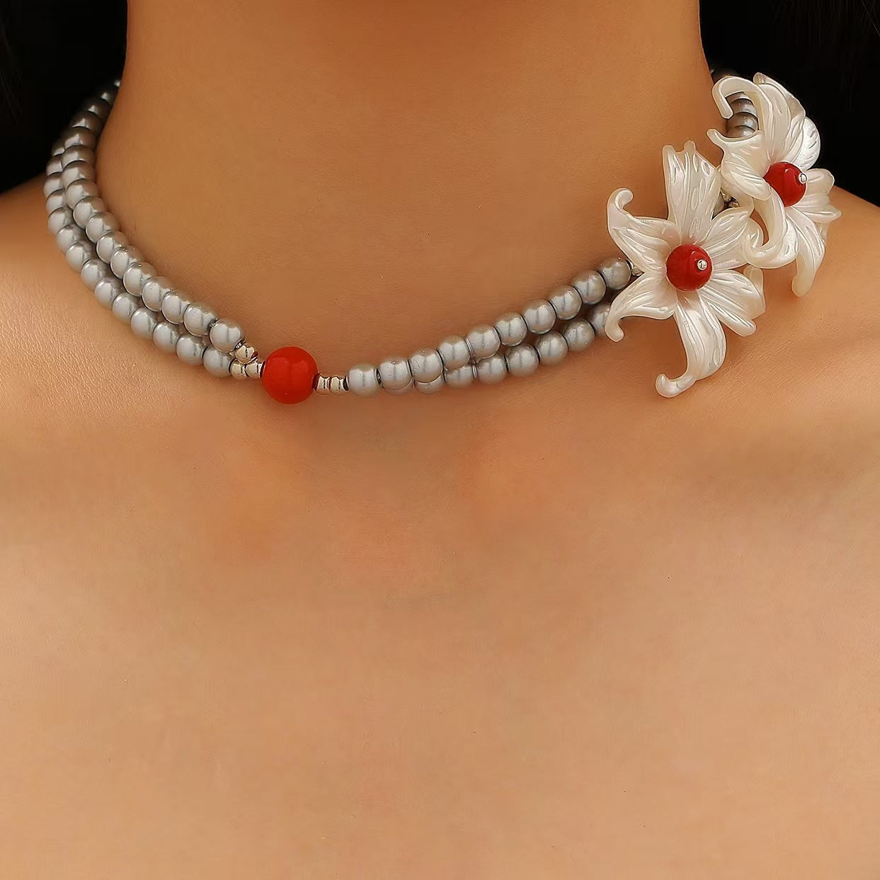Wholesale Fashion Layered Imitation Pearl Cross Heart Butterfly Necklace Alloy Jewelry for Women