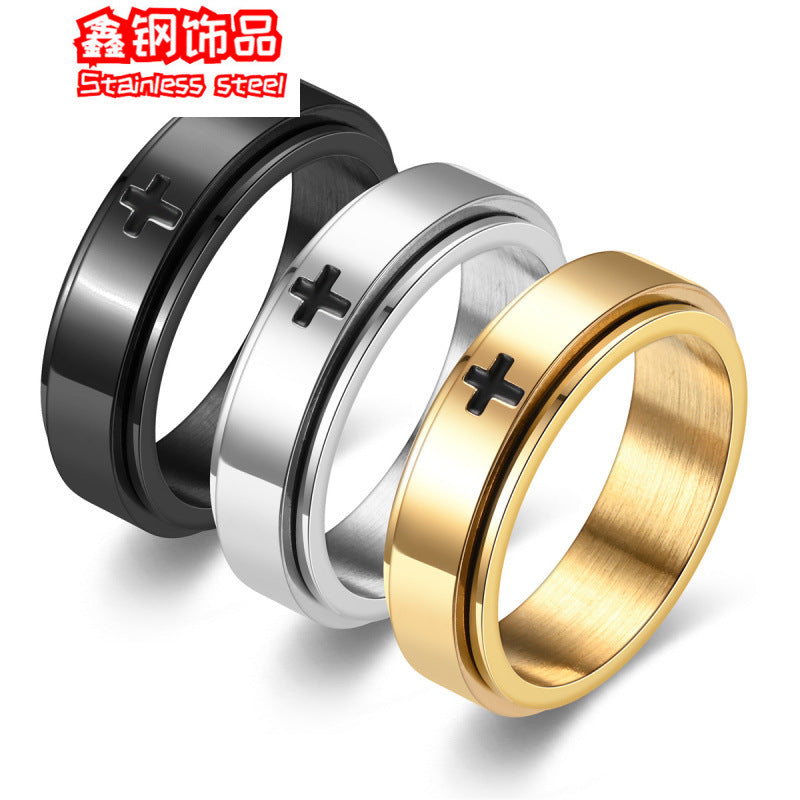 Wholesale  titanium steel cross rotating ring couple pair ring